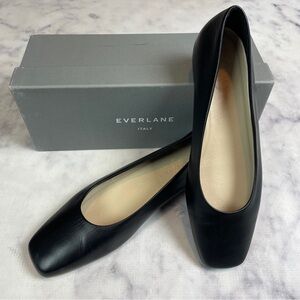 Everlane 90s Square Toe Black Italian Leather Ballet Flats Sz 9.5